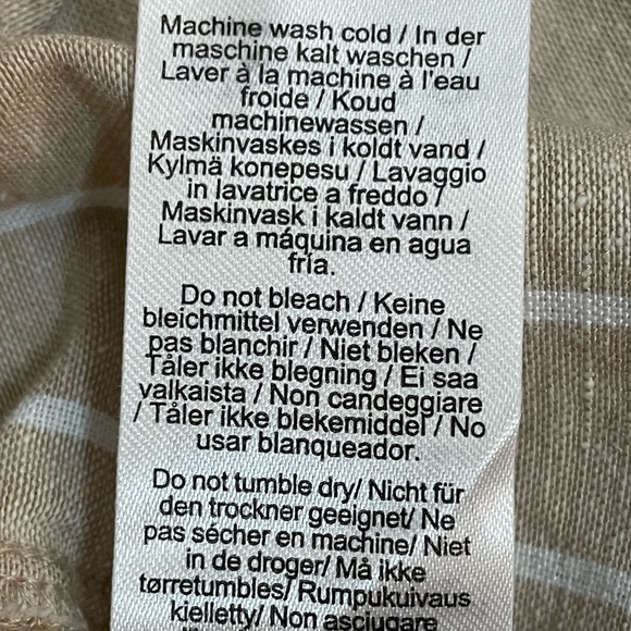 Liverpool Tan and White Stripe Button Down Shirt with Fray Hem 3/4 Sleeve Size 8 - Picture 8 of 9